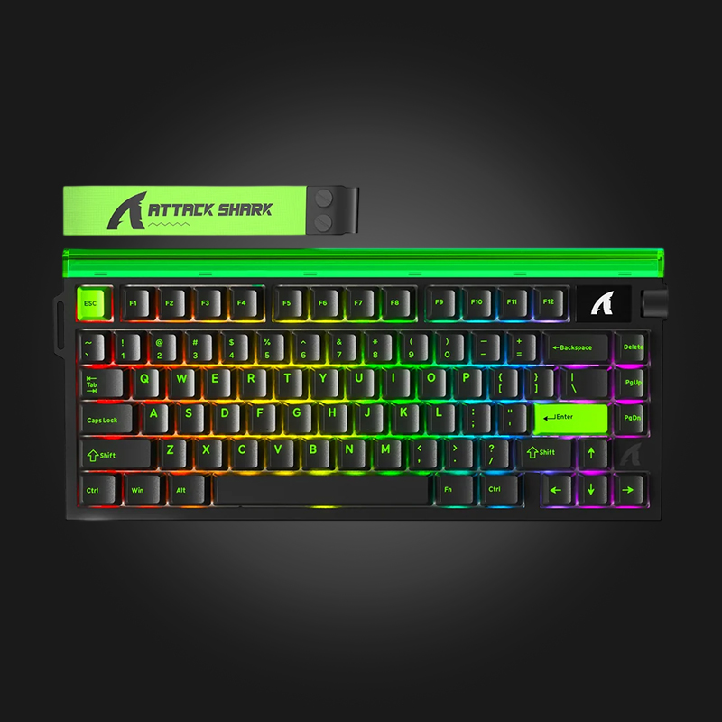 Attackshark-R85HE-Wired-Neon-Green-Purple-mandrel-Switch-Magnetic ATTACK SHARK R85HE Black/Neon Green 8k Magnetic Switch - სურათი 1