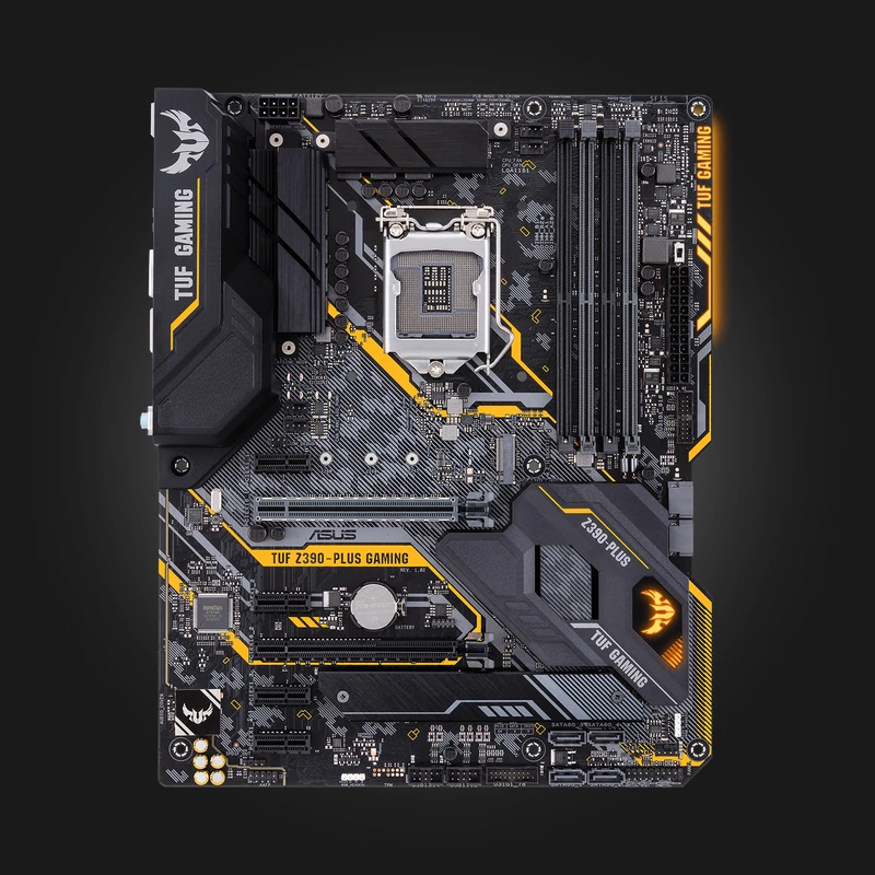 ASUS TUF Z390-PLUS GAMING front ASUS TUF Z390-PLUS GAMING — წინა ხედი