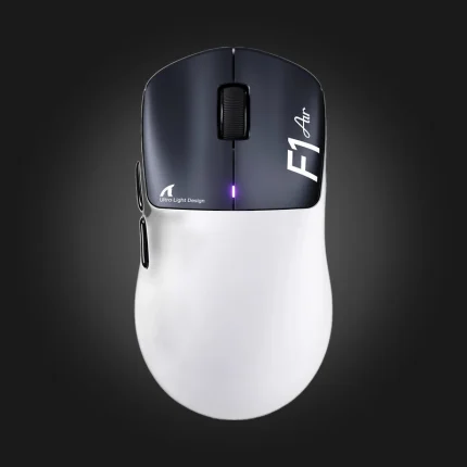 Attack Shark F1 AIR White & Black — ზედა ხედი, შავი ძირითადი ღილაკები