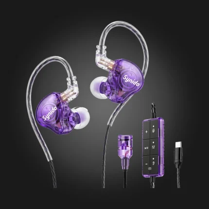 Synido Live Dock E10 Purple IEM ყურსასმენები, მიკროფონი და USB-C კონტროლერი