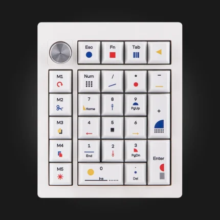 Epomaker TH26 White — ზედხედით, ღილაკები და მბრუნავი რეგულატორი