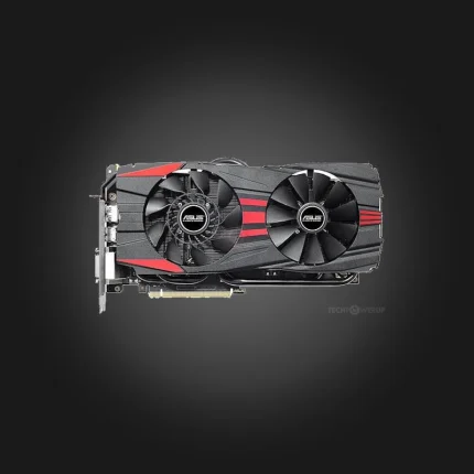 ASUS GeForce GTX 960 2GB DirectCU II — წინა ხედი, შავ-წითელი გაგრილების საფარი