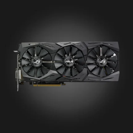 ASUS ROG Strix Radeon RX 580 8GB — ბარათის წინა ხედი და სამი ვენტილატორი