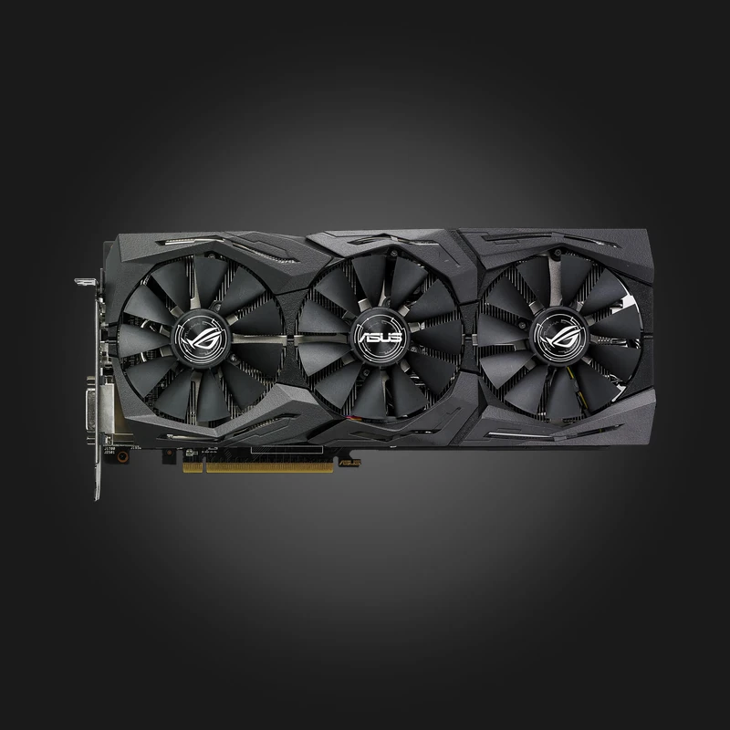 gge-46951-b52a718eae5383ee1f59ede9ed6f2aab97543ee066a09a83051e410f9078c172 ASUS ROG Strix Radeon RX 580 8GB — front view of the card and three fans