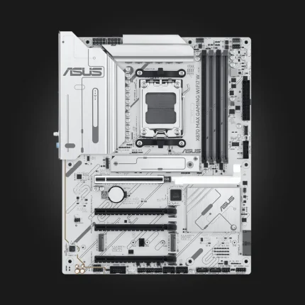 ASUS X870 MAX GAMING WIFI7 W — თეთრი დედაპლატის წინა ხედი