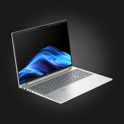 HP ProBook 4 G1iR 16" Core 7 150U 24GB 512GB Silver — ღია Laptop კუთხიდან, ეკრანი და Keyboard