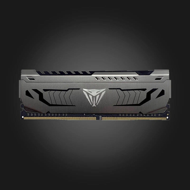Patriot Viper Steel 16GB (1x16GB) DDR4 3200MT/s CL16 Patriot Viper Steel 16GB (1x16GB) DDR4 3200MT/s CL16 — ერთი მოდულის წინა ხედი